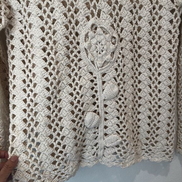 Granny Knit Crochet Floral Open Cardigan Sweater Womens Size Med/ Large - Picture 5 of 7